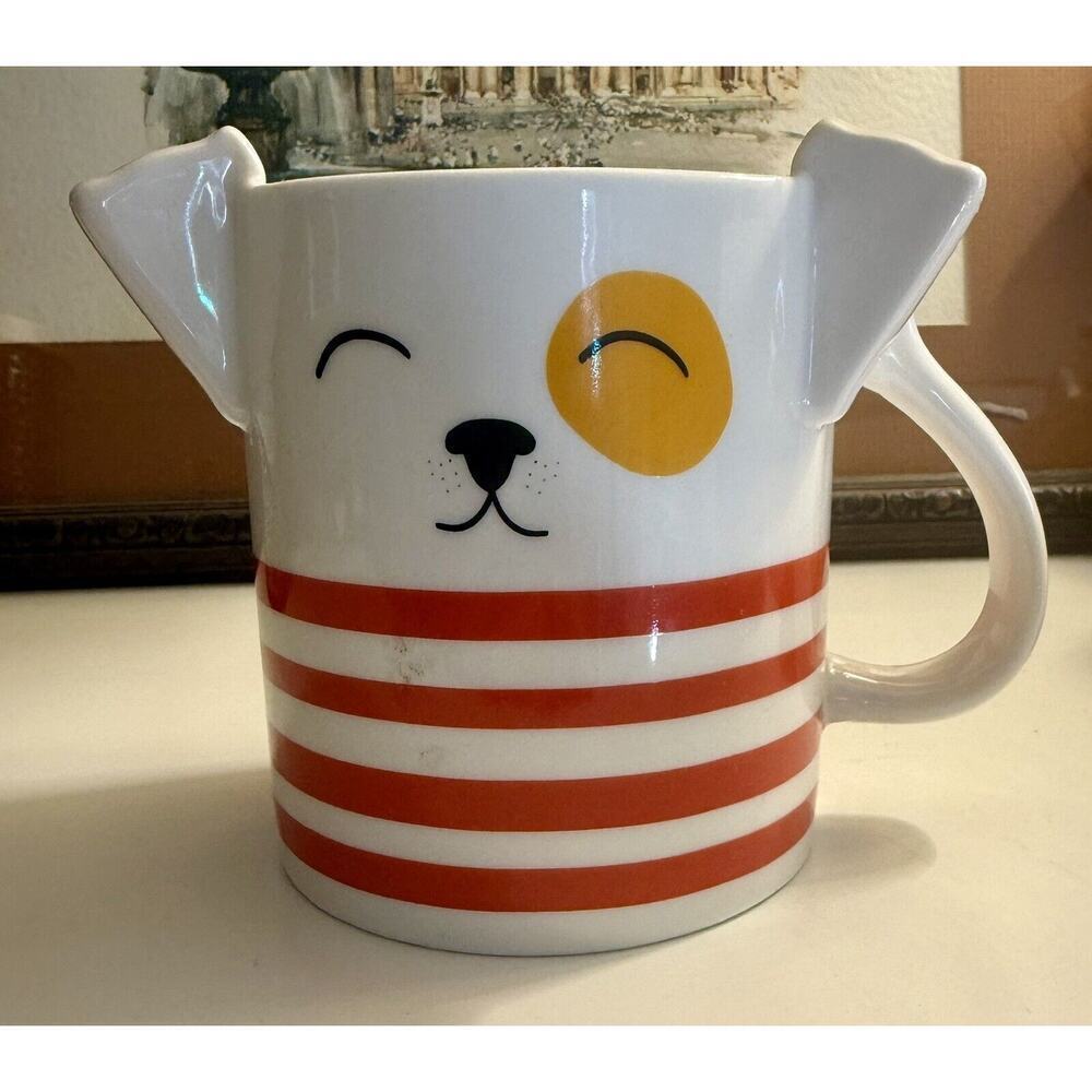 NWT Parker Lane Figural Red Stripe Dog Coffee Cup Mug w/ Ears & Tail 16 Oz